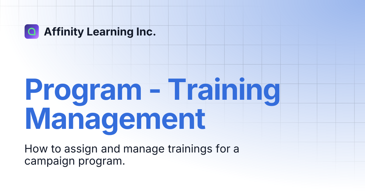 Program - Training Management | Affinity Learning Inc.